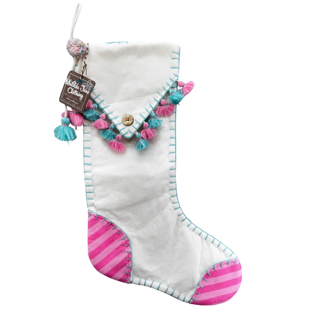 Matilda Jane All I Want Stocking Winter‎ Christmas Holiday Pink Striped Tassel
